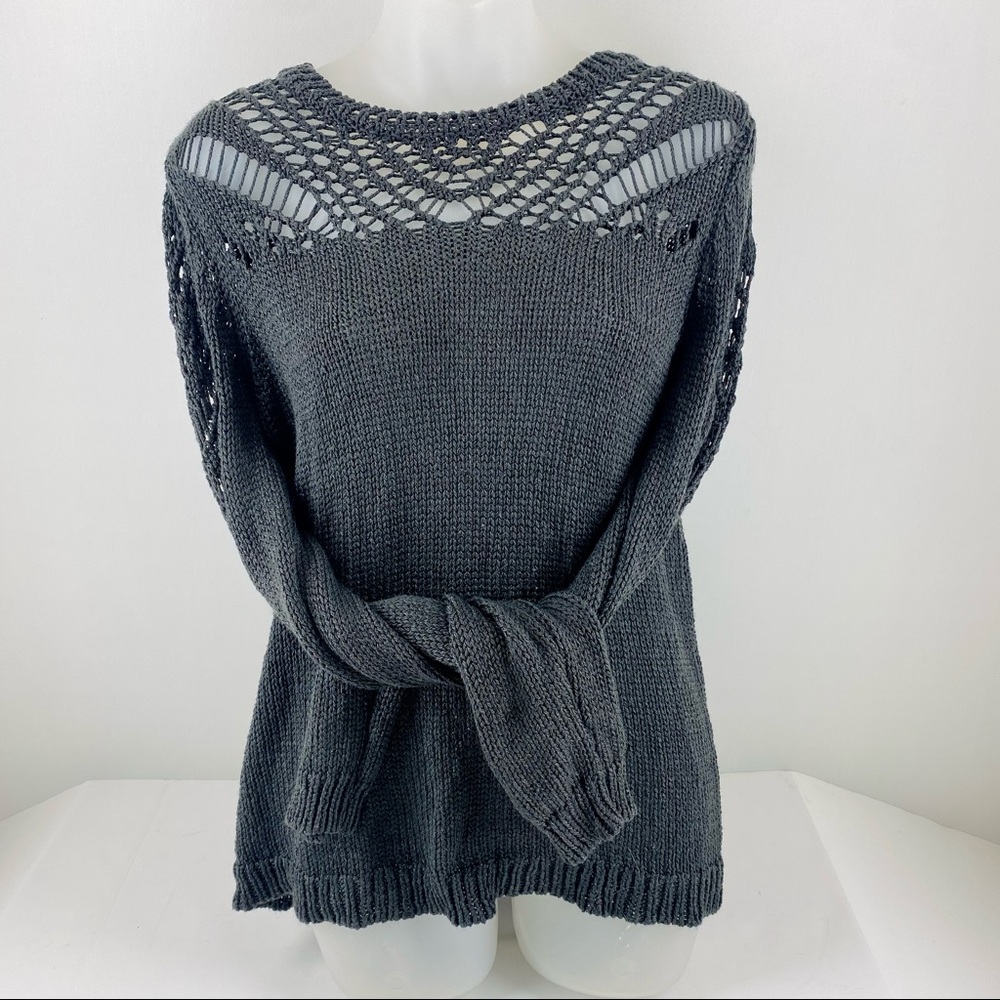 Lucky Brand Gray Open Knit Sweater Slouchy Comfy Sweater